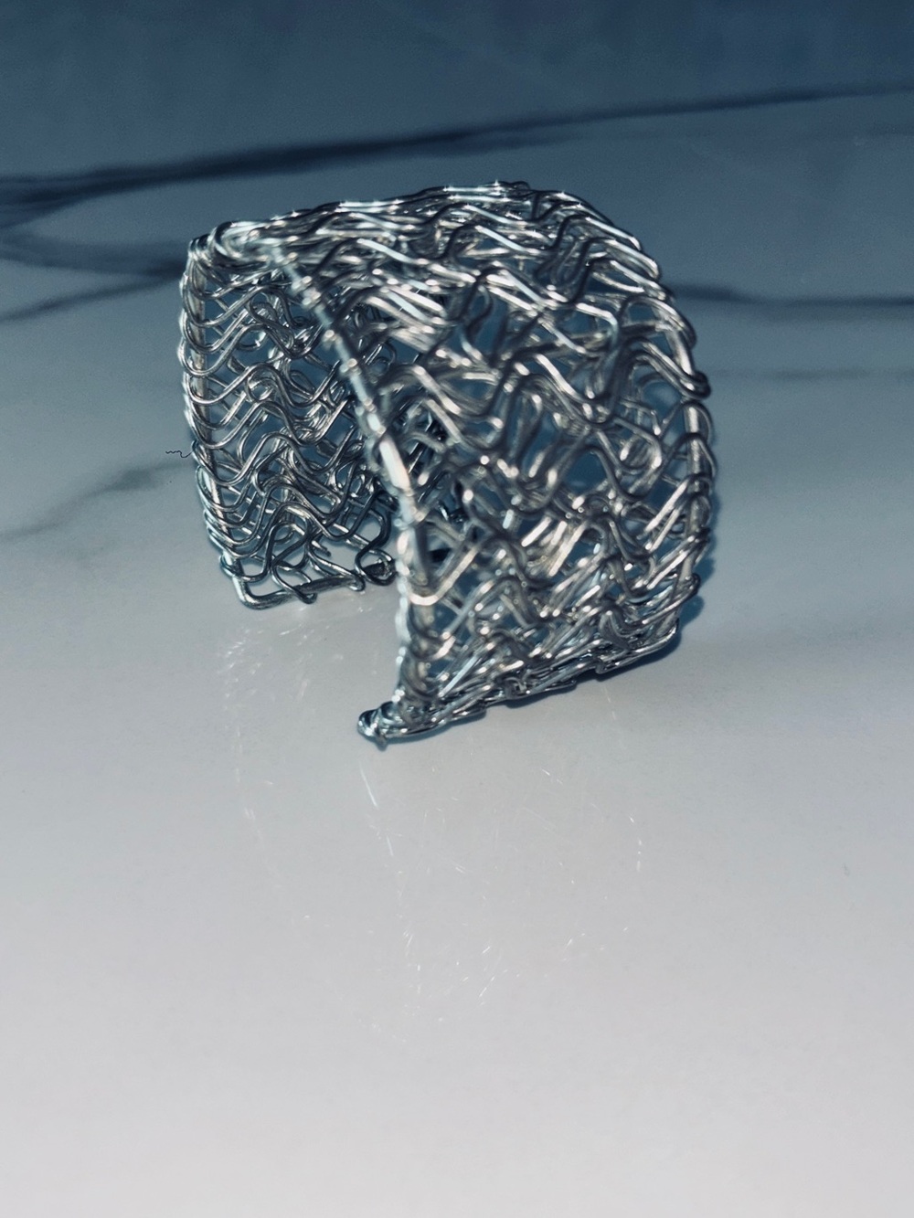 Silver Mesh Wire Cuff Bracelet - Modern Men’s Accessory - Picture 4 of 6